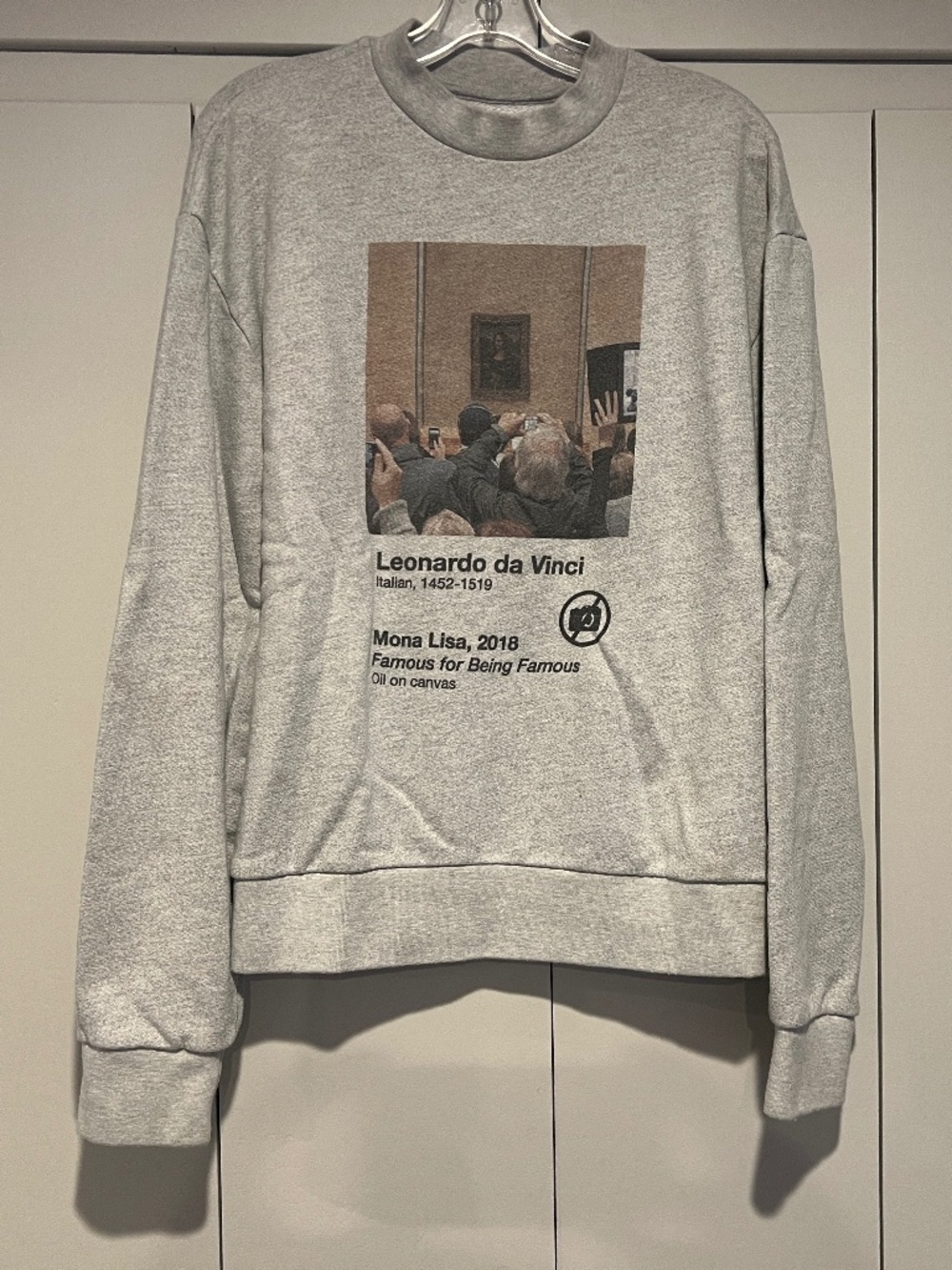 Urban Sophistication Famous for Being Famous Mona Lisa Graphic Crew Sweatshirt L